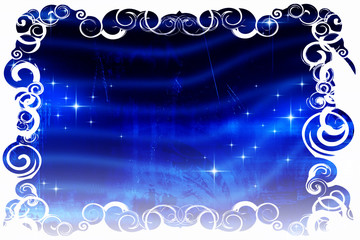 Abstract blue background with stars, framed