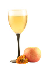 Glass of white wine and an apple isolated on white