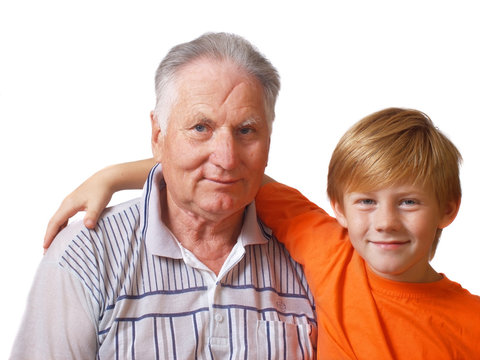 boy and grandfather isolated on white