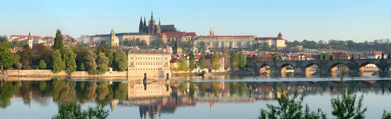 Foto op Canvas Prague Castle and Charles Bridge panoramiv view © stock