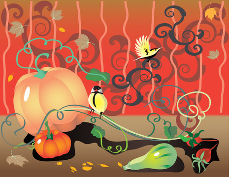 autumn illustration with typical elements and colors