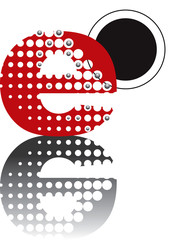 retro dots abstract zen alphabet design E