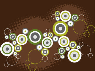 grunge retro circles grey and green on brown 
