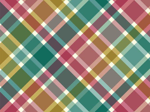 vintage turquoise yellow pink diagonal plaid pattern