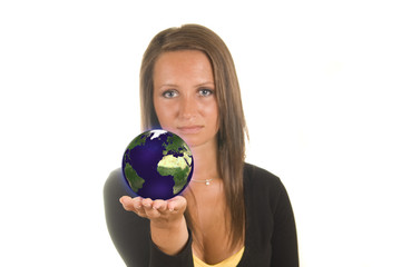 woman holding a globe