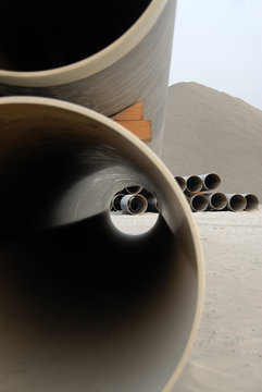Pile of Pipes To Construct An Underground Pipeline Network