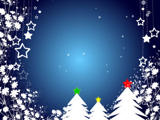 abstract christmas blue  background with snow  tree and star