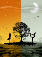 sun, moon, morning, evening, yoga, sunrise