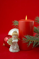 Red christmas decorations and angel