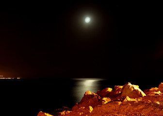 Moon light over the rocks