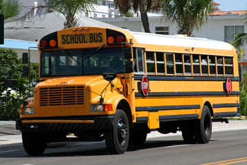 moving school bus - obrazy, fototapety, plakaty
