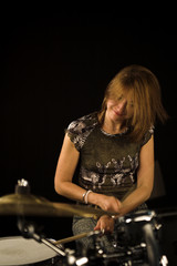 Fototapeta na wymiar woman drummer