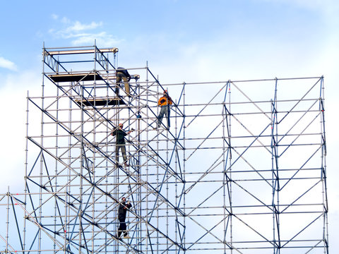 Steeplejacks on a scaffold