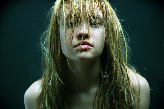 beautiful girl with wet hairs.