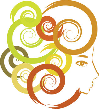 Art girl with locky curl on the white