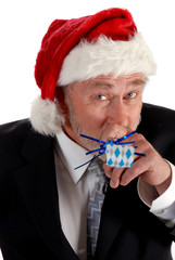 Business Santa and noisemaker