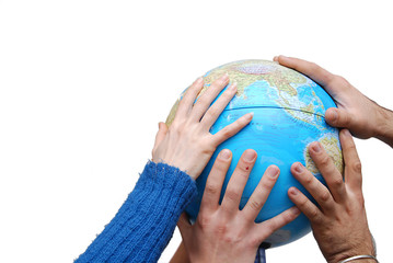 Teamwork concept  with hands on globe