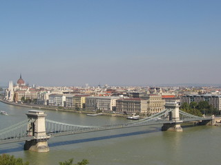 Fototapeta na wymiar River Danube in Budapest with the Széchenyi Chain Bridge