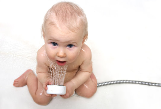 cute baby with the shower