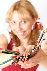 The girl and pencils