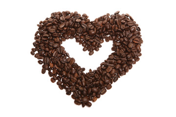 grain coffee in the form of hearts