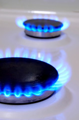 Flames of gas stove. Soft focus