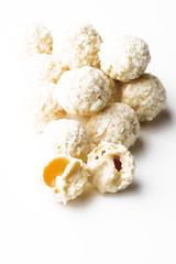Coconut sweet balls isolated on white