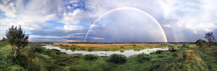 Rainbow on wood after rain