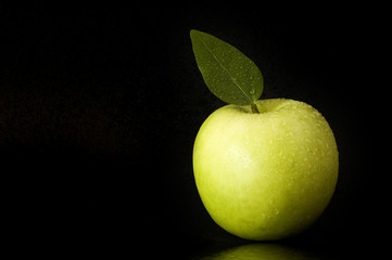 green apple with drops
