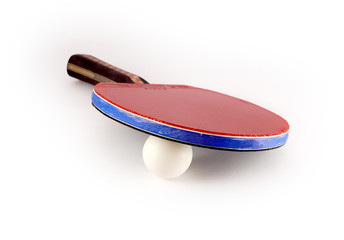 table tennis racket and ball isolated on white