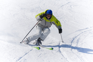 Fototapeta na wymiar Winter sports Skier high speed