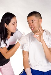 Patient happy with nurse assist in giving oxygen