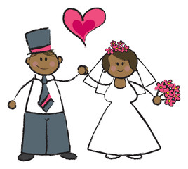 cartoon illustration of a married couple in black skin tone