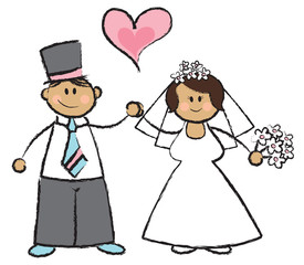 Just MARRIED!  - cartoon illustration of a wedding couple