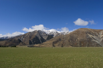 Farming land in the Southern Alps, South Island, New Zealand