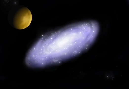 spiral galaxy and planet