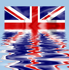 British Union Jack flag submerged and reflecting in water © Christopher Dodge