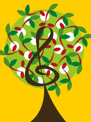 musical treble tree and cherry notes