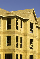 Composite wood sheathing on a building