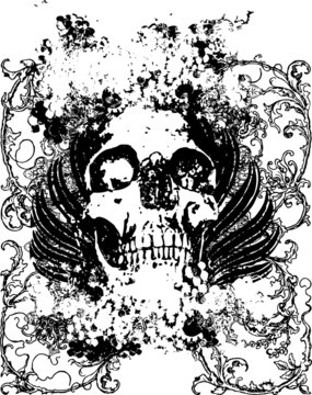Floral skull grunge illustration