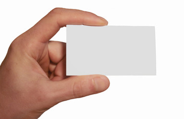 white business card in hand