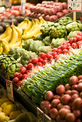 Fruit and vegetable stand at the Pike Place Market in Seattle.