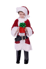 Boy in Santa Suit with gift