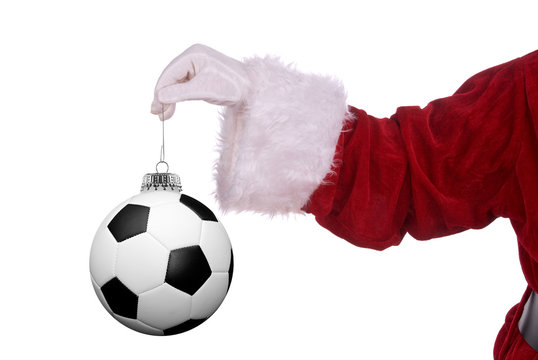 Santa Claus with soccer ornament