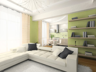 Interior of modern apartment 3D rendering