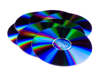 Compact discs on white background