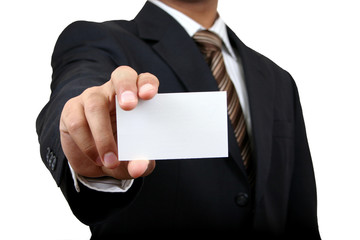 Fototapeta premium Business man holding name card with clipping path