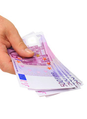 Hand holding euro notes (clipping path included)