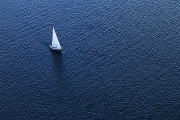 Lonely yacht. The top view