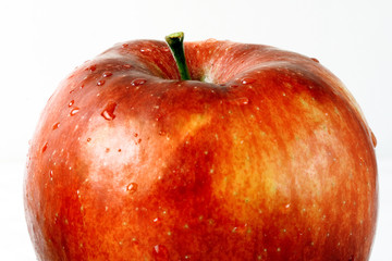 Red wet apple against the white background